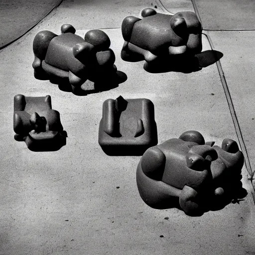 Image similar to hungry hungry hippos, brutalism