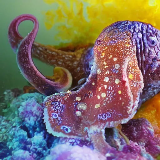 Image similar to fiery whimsical emotional eyes cephalopod, in a photorealistic macro photograph with shallow dof, in the deepest seas of the unconscious psyche