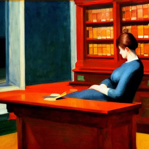 Prompt: The Librarian painted by Edward Hopper, 4k,