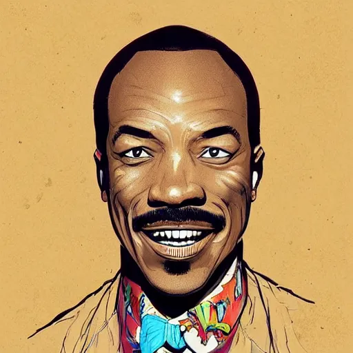 Image similar to a study of cell shaded portrait of Cartoonish Eddie Murphy concept art, llustration, post grunge, concept art by josan gonzales and wlop, by james jean, Victo ngai, David Rubín, Mike Mignola, Laurie Greasley, highly detailed, sharp focus, alien, Trending on Artstation, HQ, deviantart, art by artgem