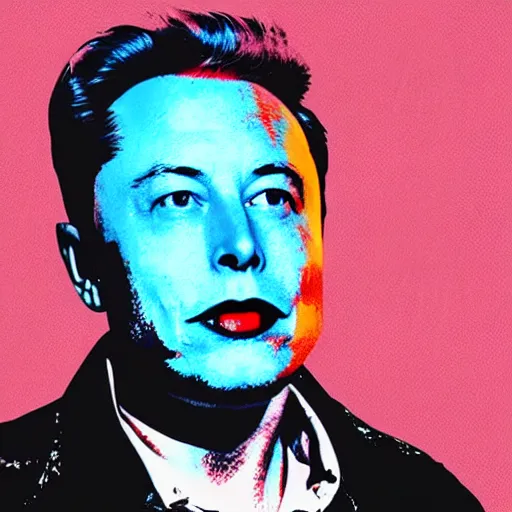 Prompt: the portrait of depressed, miserable, sorrow elon musk worrying he forgot to unplug the iron, colorful pop art, modern art, by andy warhol