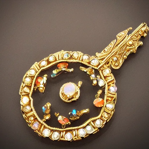 Image similar to Multi Faceted Jewel on the top of a golden ornate staff embellished with Diamonds and Opals HDR