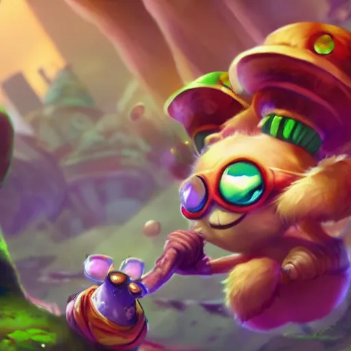 Image similar to teemo sits in bandle city getting high off shrooms, league of legends