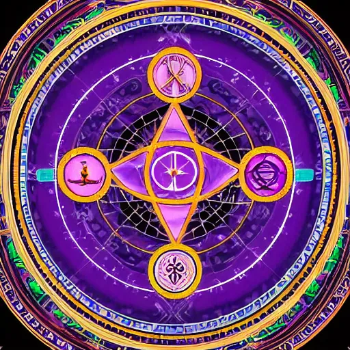 Prompt: a circle astral map with beautiful occult symbols, major arcana occult, purple and red universe background - n 4