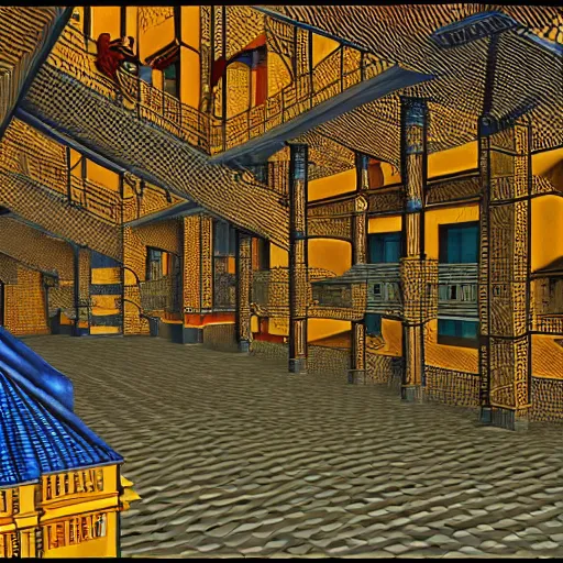 Image similar to the last virtual art museum in a 9 0's video game, made in 1 9 9 0, hyper detailed realistic hd screenshot, in the style of mc escher, in the style of a liminal space