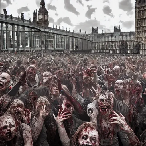 Prompt: a zombie apocalypse in london