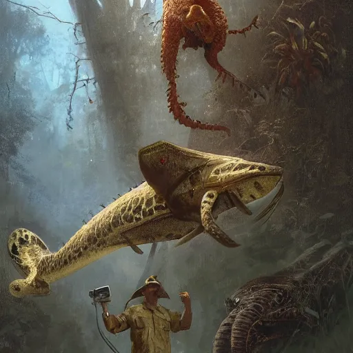 Prompt: UHD lost footage of The Death of Steve Irwin, by Antonio Caparo and Ferdinand Knab and Greg Rutkowski, modernism, concept art, tonalism illustration, detailed, UHD, photorealistic, correct face, trending on artstation