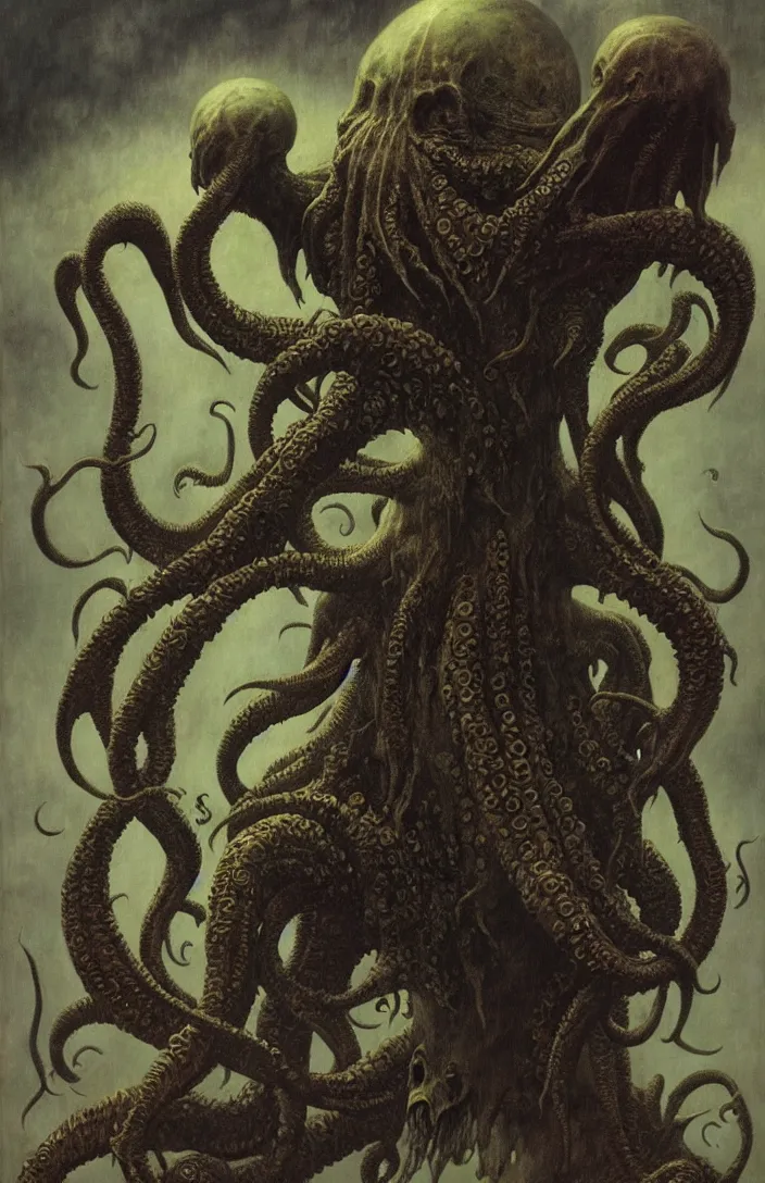 Image similar to cthulhu in the style of wayne barlowe, gustav moreau, goward, bussiere, roberto ferri, santiago caruso, luis ricardo falero, frazetta