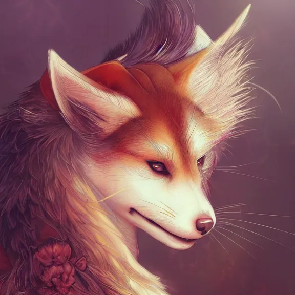 Image similar to female kitsune, anthro, very furry, fantasy artwork, award winning, hyper detailed, very very very very very very beautiful!, aesthetic portrait, fluffy, studio lighting, artstation