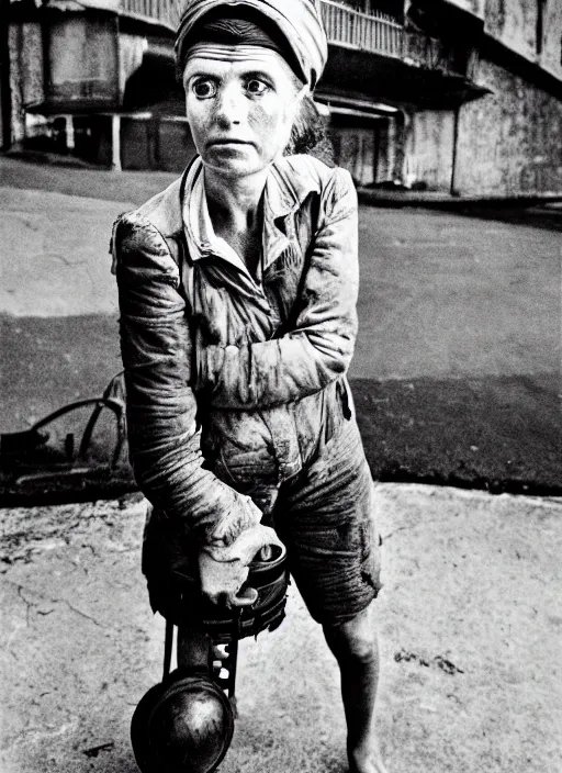 Image similar to hyper detailed bright photograph of a tired delivery girl by don mccullin, color, dslr