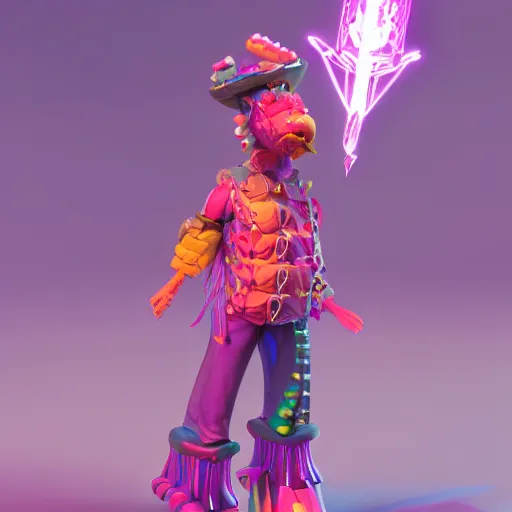 Image similar to candypunk sorcerer, character design, high quality digital art, render, octane, redshift, volumetric lighting, oled