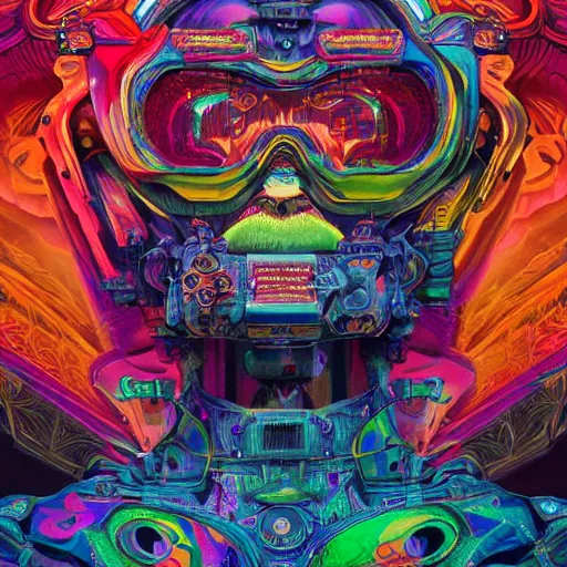 Image similar to An extremely psychedelic experience, colorful, surreal, mecha, LSD, face, jet turbine, tarot, detailed, intricate, elegant, highly detailed, super detailed, insane detailed, digital painting, concept art, smooth, sharp focus, octane render, illustration, art by josan gonzales, Krenz Cushar, Marco Plouffe, dan mumford, Artem Demura and alphonse mucha