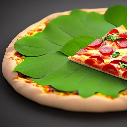 Image similar to A slice of pizza laying on a nice flowery field, realistic, ultra high detail, 8k, close up.