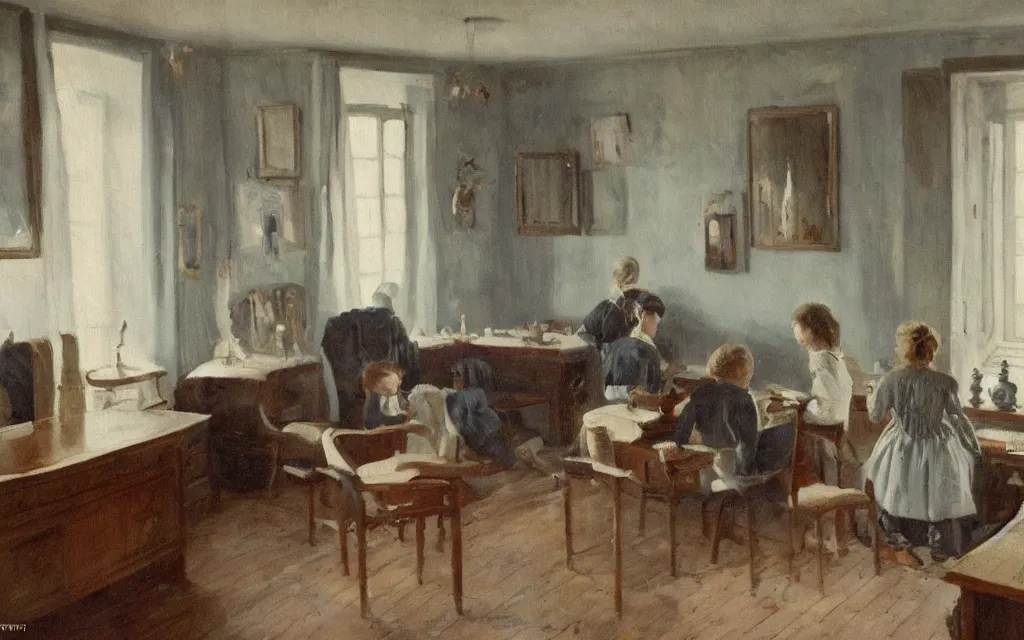 Prompt: a painting of a room in norway in 1 9 0 0, oil on canvas, by edelfelt