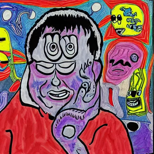Image similar to daniel johnston in the style of daniel johnston and outsider art, no photo, 4k