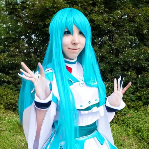 Image similar to photo of Hatsune Miku cosplay, high detailed