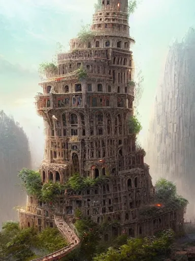 Image similar to crumbling babel tower colapsing. been hit by thunder. intricate, elegant, highly detailed, digital painting, artstation, concept art, sharp focus, illustration, by justin gerard and artgerm, 8 k