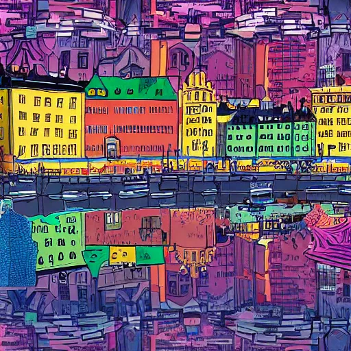 Image similar to stockholm, anime background art