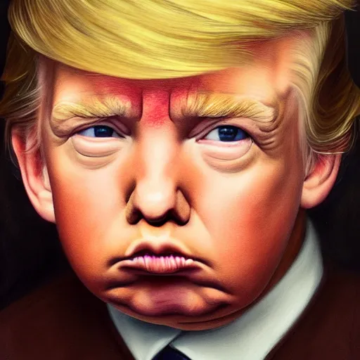 Image similar to portrait donald trump as a pouting toddler, fine art, award winning, desaturated, brown tones, intricate, elegant, sharp focus, cinematic lighting, digital painting, 8 k concept art, by michael hussar and greg manchess and brom and z. w. gu, 8 k