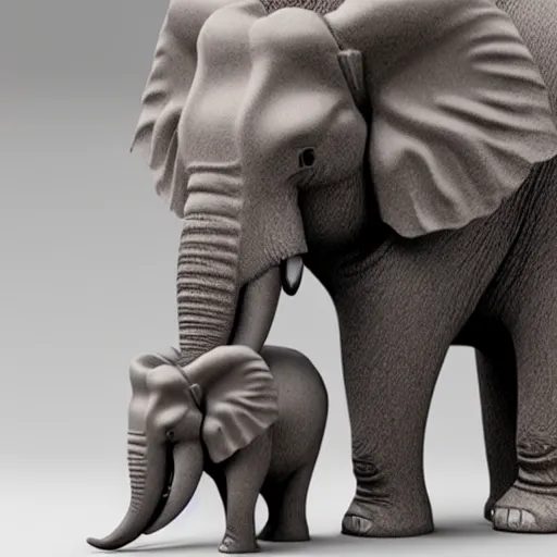 Prompt: ultra - realistic 3 d render of porcelain mother elephant and child elephants infected with flowers, beautiful, elegant