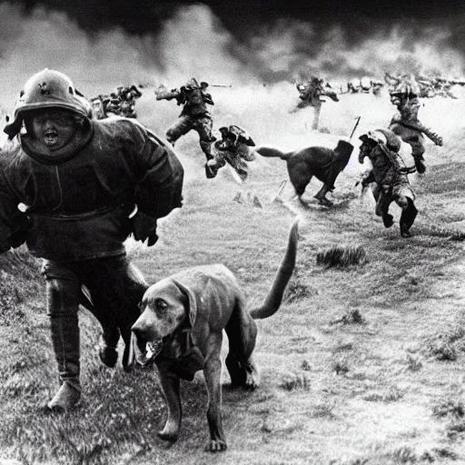 Image similar to clifford the big red dog invading at the battle of normandy, historical photo