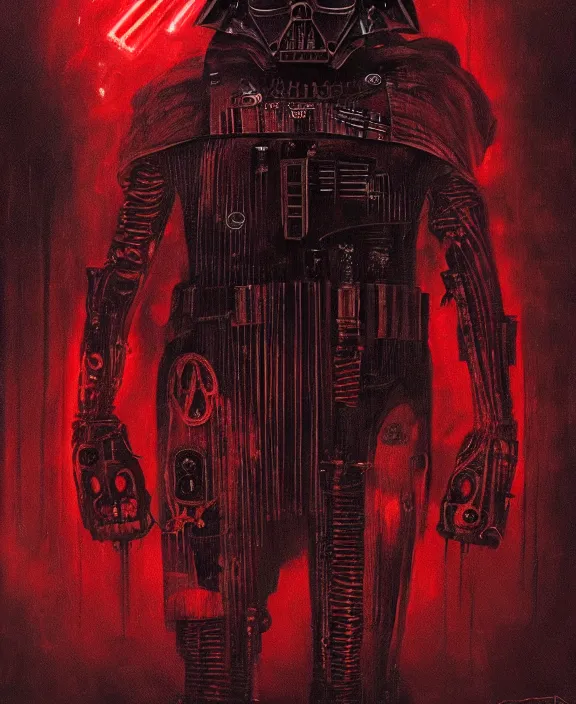 Prompt: a red steampunk darth vader with mechanical tendrils by HR Giger and Beksiński, 4k resolution, detailed, trending on artstation