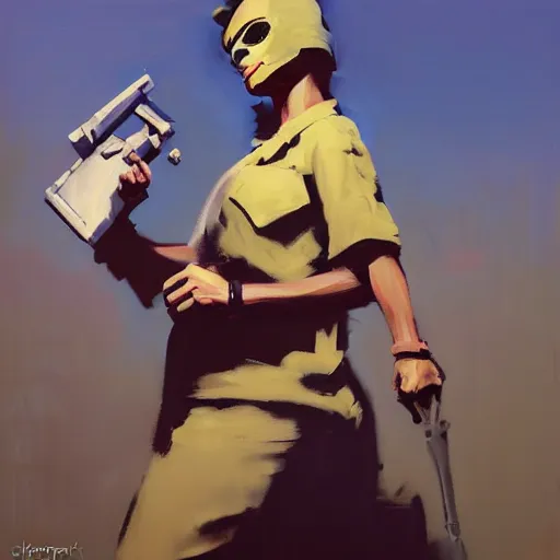 Image similar to greg manchess portrait painting of banksy as overwatch character, medium shot, asymmetrical, profile picture, organic painting, sunny day, matte painting, bold shapes, hard edges, street art, trending on artstation, by huang guangjian, gil elvgren, ruan jia, randy vargas, greg rutkowski