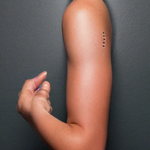 Image similar to a picture with flash of an arm with swollen pimples leaking liquids.