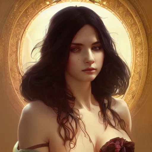 Image similar to Isabella, child of dark, highly detailed, digital painting, artstation, concept art, smooth, sharp focus, illustration, Unreal Engine 5, 8K, art by artgerm and greg rutkowski and alphonse mucha