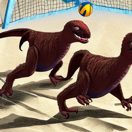 Image similar to velociraptors playing volleyball