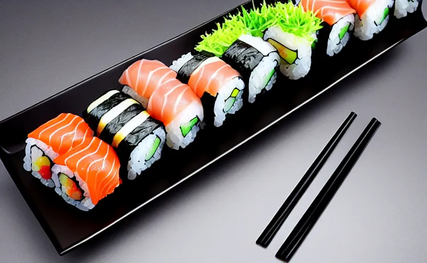 Image similar to a sushi platter in the style of a mechanical computer keyboard