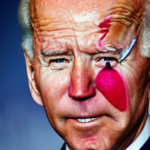 Image similar to Joe Biden with colorful clown makeup all over his face