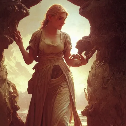 Image similar to Emmanuelle Seigner, D&D, fantasy, intricate, cinematic lighting, highly detailed, beautiful, digital painting, artstation, masterpiece, concept art, smooth, sharp focus, illustration, art by Artgerm Greg Rutkowski and william-Adolphe Bouguereau