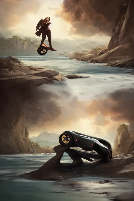 Image similar to concept art a onewheel product, near saint - martin lagoon, by aenaluck, artgerm and roberto ferri and greg rutkowski, digital painting, artstation, concept art, smooth, sharp foccus ilustration hq