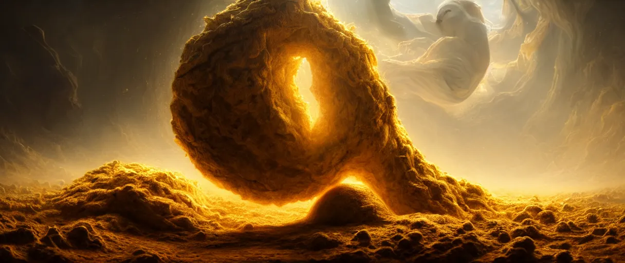 Image similar to hyperrealist highly detailed neo-baroque goddess crushing earth into dust concept art pascal blanche key sage dramatic yellow lighting 8k wide angle shallow depth of field