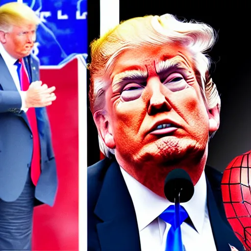 Prompt: Donald Trump in Spidermans body without mask, hyper realistic photography, 8k,