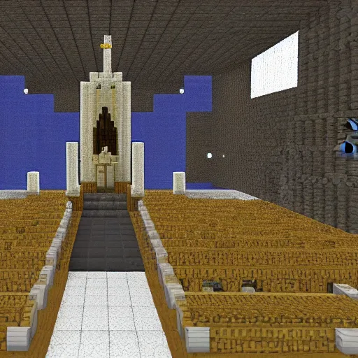 Prompt: church in the middle of space in minecraft