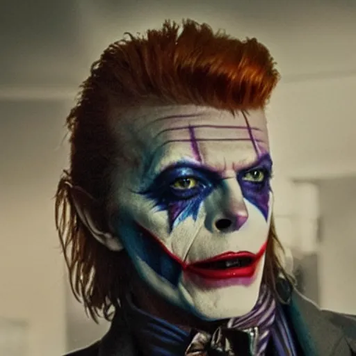 Image similar to awe inspiring David Bowie pkaying The Joker 8k hdr movie still dynamic lighting