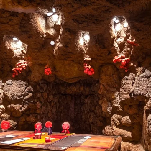 Image similar to Donkey Kong in a beautiful cave, with crystals on the walls.