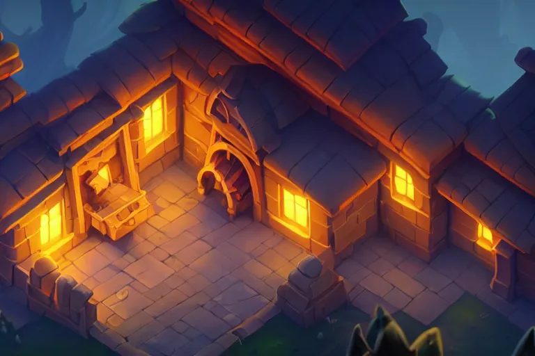 Image similar to [ important ] isometric house from dofus [ / important ], dofus art, deiv calviz, natural light, elegant, intricate, fantasy, atmospheric lighting, by greg rutkowski, hearthstone splash art, hd wallpaper, ultra high details, cinematic composition