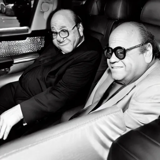 Prompt: danny devito offering you an egg in the backseat of a limo, high quality, high resolution