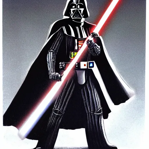 Prompt: darth vader as a redeemed jedi knight in revenge of the jedi ( 1 9 8 3 ). concept art in the style of ralph mcquarrie