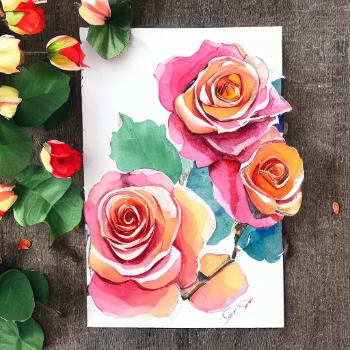 Prompt: watercolor autumn roses