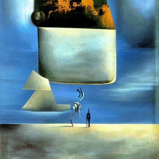 Prompt: a beautiful surrealist painting by salvador dali, I land safely and begin to explore my new surroundings. I have a feeling that this place is somehow significant, but I can't quite remember why.