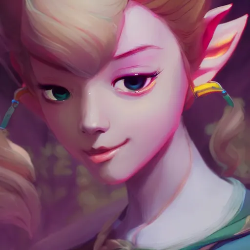 Prompt: a portrait of a cinematic still of the happy zelda, art by lois van baarle and loish and ross tran and rossdraws and sam yang and samdoesarts and artgerm and saruei and takaya imamura, digital art, highly detailed, intricate, sharp focus, trending on artstation hq, deviantart, unreal engine 5, 4 k uhd image