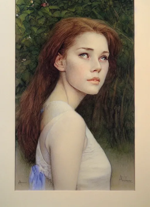 Image similar to a portrait of a pretty young lady by alan lee