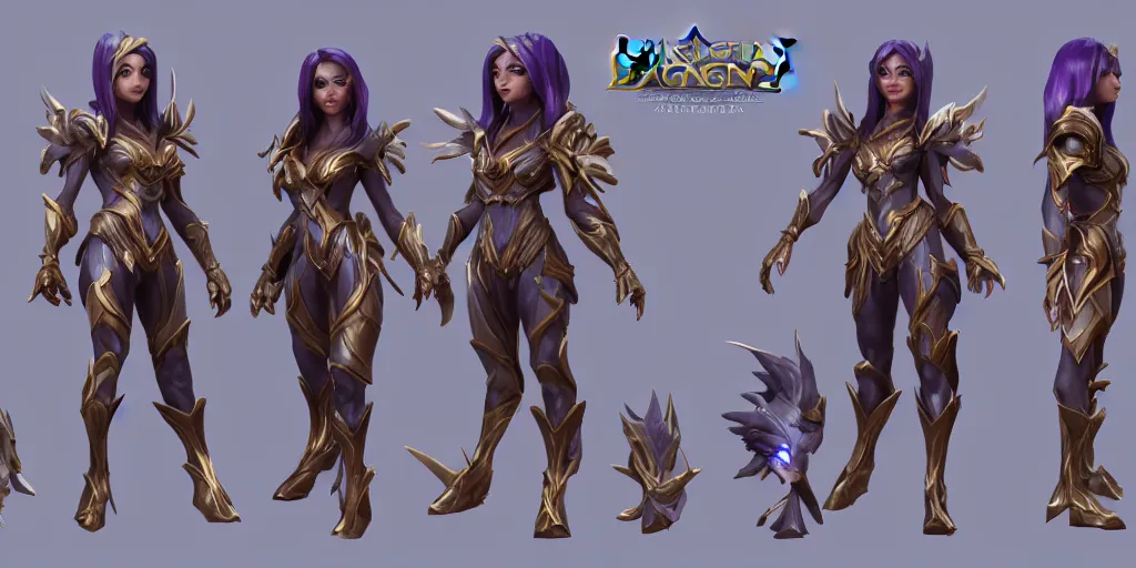 Image similar to Character sheet of gorgeous dawnbringer Kai’sa (League of Legends). 3d render, octane render, game art, realistic, highly detailed, trending on artstation, 4k, trending on artstation, pixar, cgsociety, unreal engine 5, redshift render, trending on artstation, blender, behance, cg