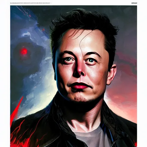 Prompt: Portrait of Elon musk, marvel comics, dark, intricate, highly detailed, smooth, artstation, digital illustration by Ruan Jia and Mandy Jurgens and Artgerm and Wayne Barlowe and Greg Rutkowski and Frank Frazetta