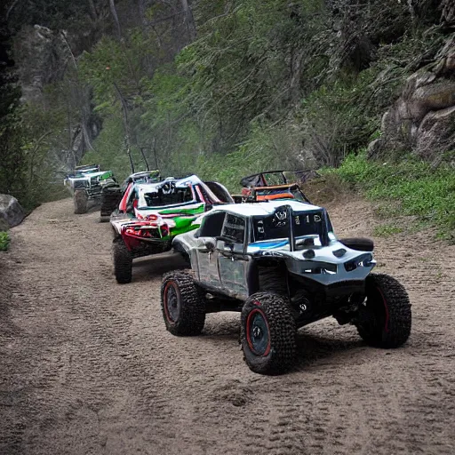 Image similar to all terrain vehicle race, by jerome bosch