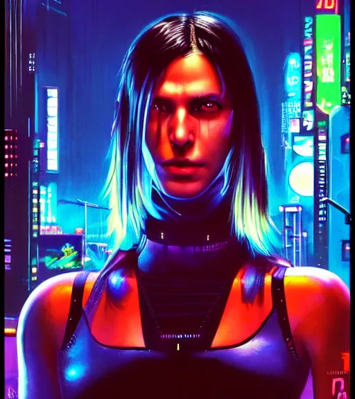 Image similar to a portrait of a cyberpunk person, Night City, cyberpunk 2077, very very coherent painting, 1979 OMNI Magazine Cover, street level neo-Tokyo in Cyberpunk 2077 style by Vincent Di Fate by mark arian by artgerm, 4k, 8k, HD, trending on artstation